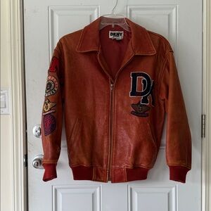 1992 Vintage DKNY Women’s Orange Leather Bomber Jacket
